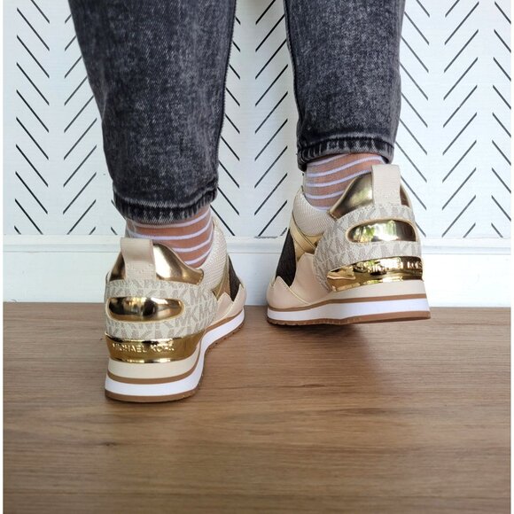 ❤️MK WILMA Women's Trainer Sneaker 9 Monogram Gold Brown Casual Lifestyle Shoes - Picture 6 of 11